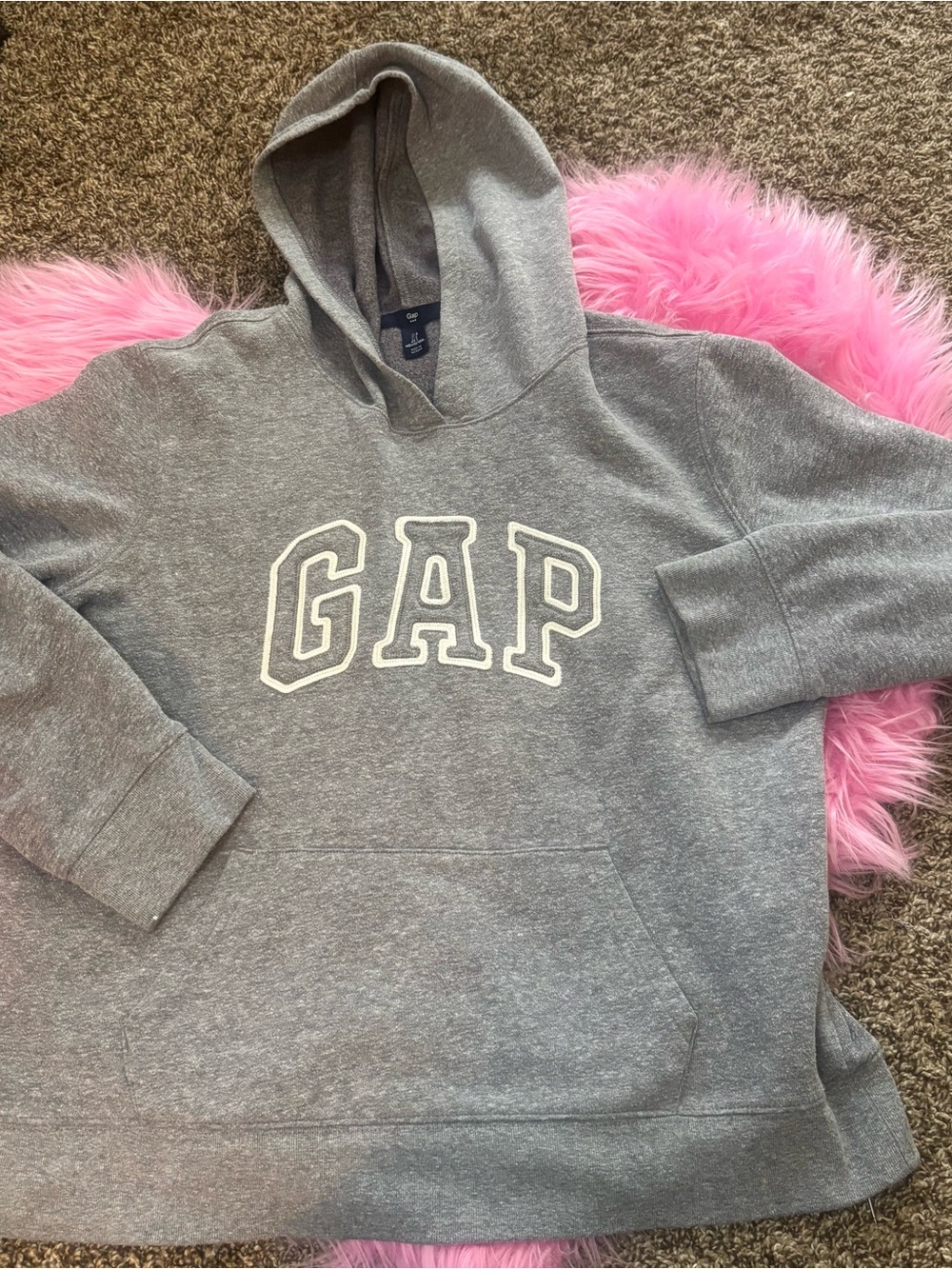gap gray varsity logo pullover hoodie size large